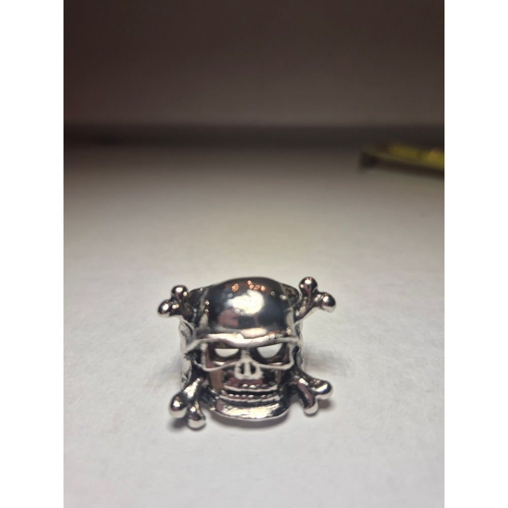 Silver Tone Skull and Crossbones Adjustable Biker Ring Gothic Pirate Jewelry